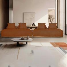 Sofá Modulado 6 Lugares Com Almofadas Soltas Pés Madeira Maciça 440cm Homer Bouclê Terracota