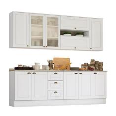 Cozinha Completa Americana 7 Peças Branco com Aéreo Vidro - Móveis Hen