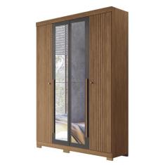 Guarda Roupa Solteiro Buriti Ripado 4 Portas com Espelho e Pés - Santo