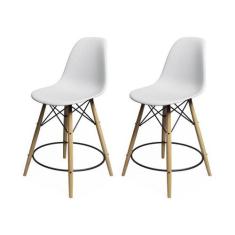 Kit 2 Banquetas Eames Eiffel De Madeira Assento Branco - Cor: Branco -
