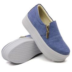 Tênis Slip On Liso Feminino com Zíper Lateral Sola Borracha Alta Flat 