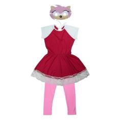 Fantasia Sonic Rosa Infantil Vestido Amy Rose Com Máscara - Fantasias 
