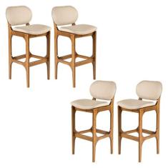 Kit 4 Banquetas Alta em Madeira Decor Estofada Linho Bege M58 RMI - Ri