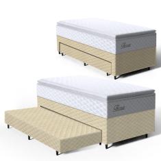 Cama Box com Colchao de Molas Ensacadas Pillow Top Flora + Auxiliar de Espuma Unique Solteiro 88cm