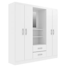 Guarda-Roupa Casal com Espelho Capelinha 4 Portas 2 Gavetas Branco