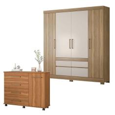 Cômoda Flora e Guarda Roupa Casal Bilbao Amêndola Off White - Demóbile