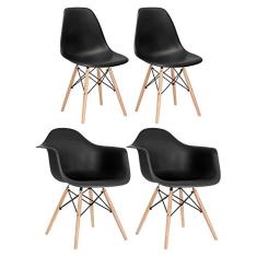 Loft7, Conjunto 2 x cadeiras Eames DAW com braços + 2 cadeiras Eiffel DSW - Preto