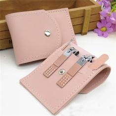 Cortador de unhas terno cortador de unhas tesoura de unhas saco dobrável beleza manicure ferramenta de arquivo de unhas, 4 peças café rosa b