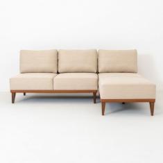 Sofá 2 Lugares e Chaise Base em Madeira com Mola Ensacada Boreal CabeCasa MadeiraMadeira Bege