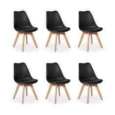 Conjunto 06 Cadeiras Eames Wood Leda Design - Preta