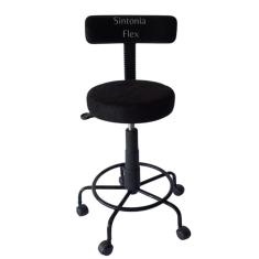 Cadeira Mocho podologo com regulagem de altura estrela de ferro  apoio de pé  com rodízio suede preto