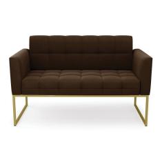 Sofá Namoradeira Elisa Suede Marrom Base Metálica Industrial Dourada - D`rossi