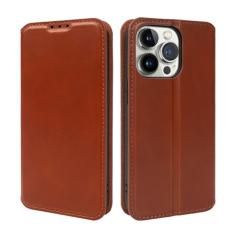 YBYMGZCF Capa flip para iPhone 15/15 Pro/15 Plus/15 Pro Max, capa carteira de couro genuíno com bloqueio RFID, 2 compartimentos para cartão e suporte, à prova de choque, capa interior de TPU