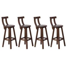 Kit 4 Banquetas Alta Com Encosto Madeira Maciça - Imbuia