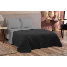 Kit Colcha Cobre Leito Queen Com Viés 3 Peças Dupla Face Preto/cinza -
