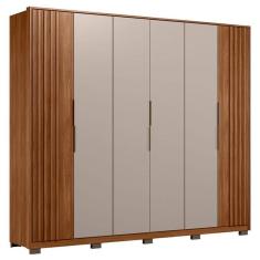 Guarda Roupa Casal Ripado Atrice 6 Portas Nogueira Nude Prime Tx Com Pés Demóbile - Demartêz