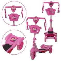 Patinete Infantil Barbie Rosa Resistente Som Led Brinquedo - TOYS 2U