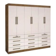 Guarda Roupa Mônaco Casal 6 Portas 12 Gavetas Cor Cinamomo Off White -