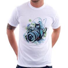 Camiseta Câmera Fotográfica - Foca na Moda, Branco, P