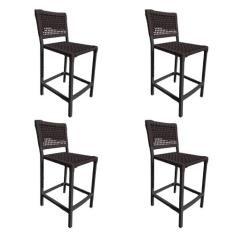 Kit 4 Banquetas França em Corda Náutica e Base em Alumínio Preta para 