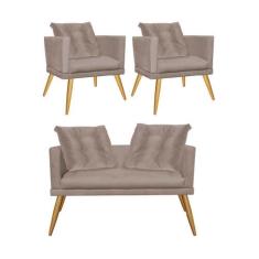 Kit 02 Poltrona e Namoradeira Sofá Lucia Confort Com Almofada Sala Rec