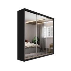 Guarda-Roupa Casal com 3 Espelhos Geneve 100% mdf 3 pt 4 gv Preto