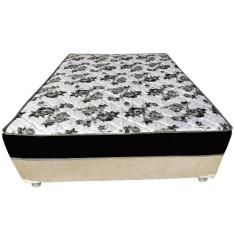 Cama Box Casal Suede Bege + Colchão Casal Suede Preto Orto Molas Bonnel 138x188x55