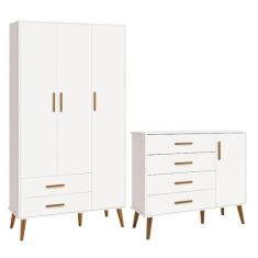 Jogo de Quarto Infantil Isis Guarda Roupa 3 Portas e Cômoda 1 Porta Br