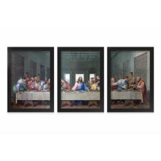 Kit 3 Quadros Decorativos Com Moldura Jesus Fé Santa Ceia - Fourdec