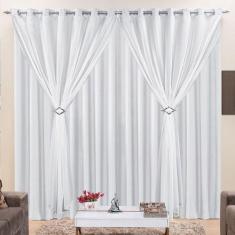 Cortina Jéssica 4 Metros Branca Tecido Microfibra Com Voal Clássica Sa