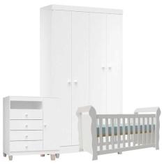 Quarto de Bebê 4 Portas Ternura Baby com Berço Lara Branco Brilho - In