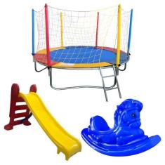 Cama Elástica Pula Pula 2,30m Premium Escorregador Médio Cavalinho Inf