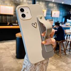Capa de telefone com alça de pulso de coração bonito para iphone 12 11 13 pro max 7 8 plus capa de silicone fosca fina para iphone xr x xs xs se, cinza escuro, para iphone 11pro