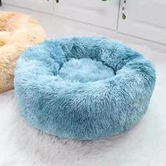 Cama de cachorro calmante e cama de gato, Cama redonda aconchegante para cães macios e aconchegantes, pelúcia sintética fofa almofada para cães e gatos pequenos, diâmetro 24 cm