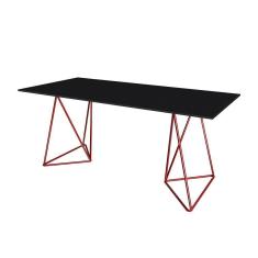 Escrivaninha Bela Vista Cavalete Tampo Preto Base Ferro Vermelho - Cor: Preto