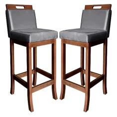 Kit 2 Banquetas Média para Cozinha Milão Madeira Castanho Suede Cinza CCS