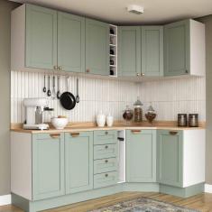 Cozinha Modulada 8 Peças 3 Aéreos 3 Balcões Adega e Toalheiro Arizona CabeCasa MadeiraMadeira Menta/Branco