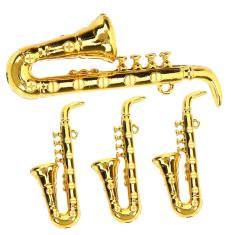 Saxofone em miniatura Toyvian, mini instrumento musical, conjunto de 4