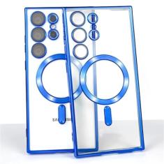 Capa transparente revestida magnética sem fio para samsung galaxy s21 s22 s23 fe s24 ultra proteção de lente de vidro, azul, para galaxy s21
