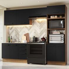 Armário De Cozinha Completa 270cm Rustic/preto Agata Madesa 08 Rustic/preto