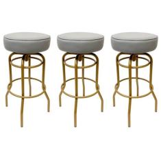 Banqueta Altura 65cm Bar Giratória cor Dourado fosco assento cinza Kit