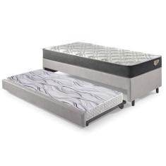 Bicama Box Solteiro material sintético Linho Cinza 96x203x28 cm com Co