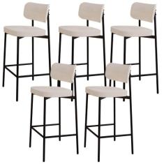 Kit 05 Banquetas Alta Bar Cozinha Sala De Jantar Aço Preto Kaira C01 L