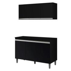 Balcão De Cozinha Manu Com Tampo 120 Cm E Armário Aéreo Andréia Preto 