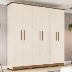 Guarda Roupa Casal 6 Portas 3 Gavetas Cover Off White/nature