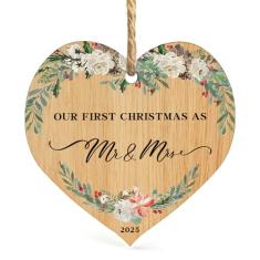 Enfeite de casamento de primeiro Natal 2025, primeiro ano como Sr. e Sra. Enfeite de pendurar de Natal para casais