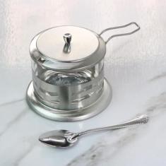 Açucareiro De Vidro Com Revestimento em Inox + Colher 260ml