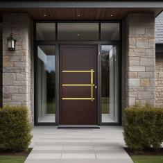 Porta De Aluminio Lambril 210x100cm Com Puxador Super Evolution Brimak Marrom Corten Dourado