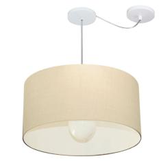 Lustre Pendente Cilíndrico Com Desvio Md-4232 Cúpula em Tecido 55x25cm Algodão Crú - Bivolt