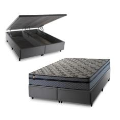 Conjunto Box Baú Cinza Montreal Cinza 158x198x71 c/ Molas Ensacadas